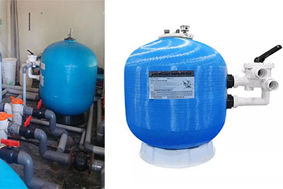 How to configure the sand filter tank and water pump in the swimming pool?